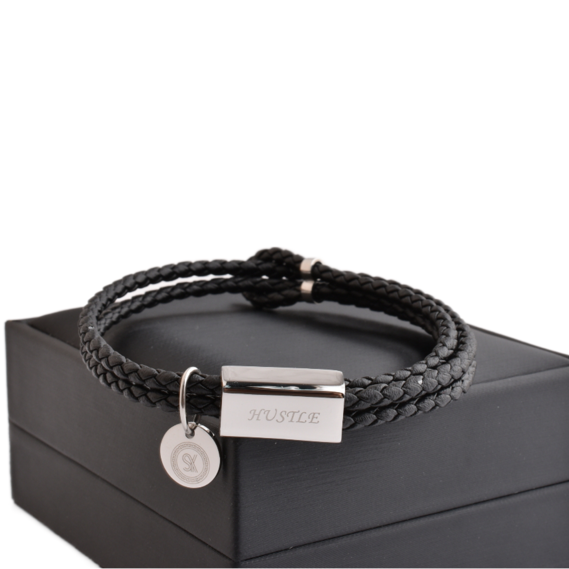 Motivational Leather Bracelet - Hustle - Black