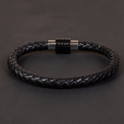 Luxury Men's Bracelet- Single Black with Black/Silver Clasp