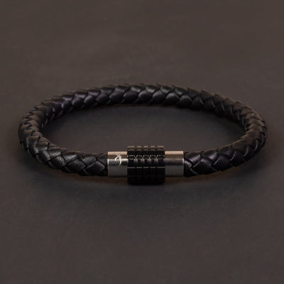 Luxury Men's Bracelet- Single Black with Black/Silver Clasp