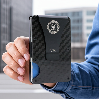 Black: RFID Blocking Carbon Fiber Wallet for Men & Women - Reinforced Money Clip - Gift Box