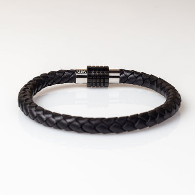 Luxury Men's Bracelet- Single Black with Black/Silver Clasp